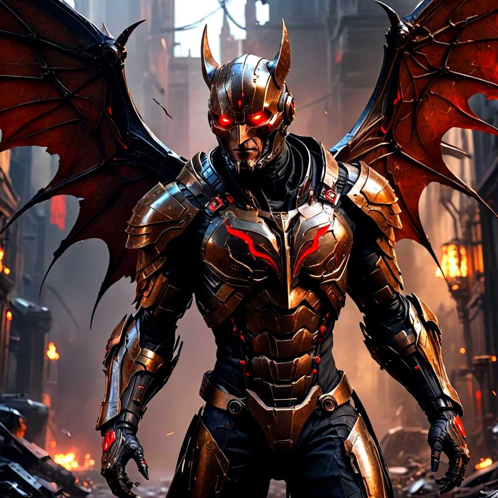 Cybernetic Vampire Bat Supervillain in Dark Bronze Suit
