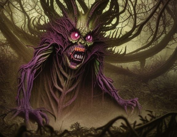 Scary Banshee in Dark Forest, Detailed Digital Art