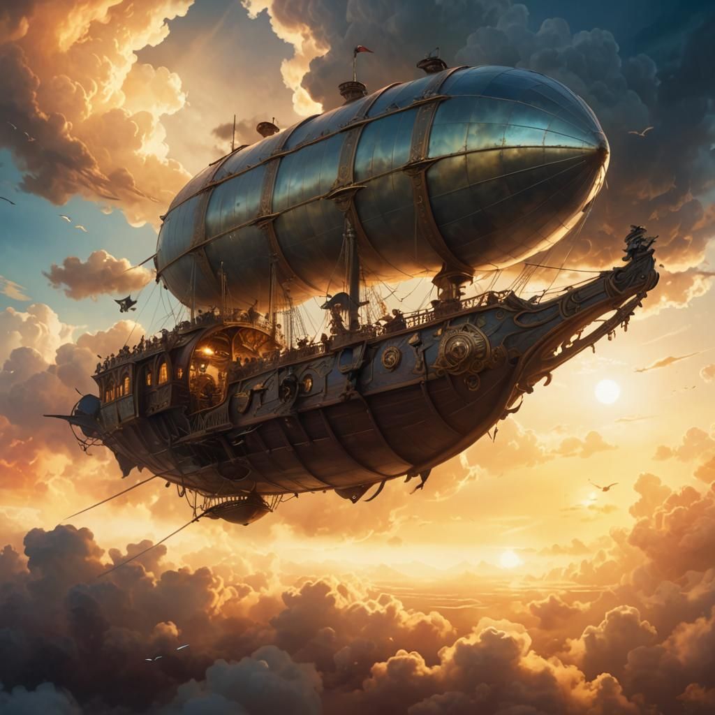 Fantasy Pirate Airship in Art Nouveau Style