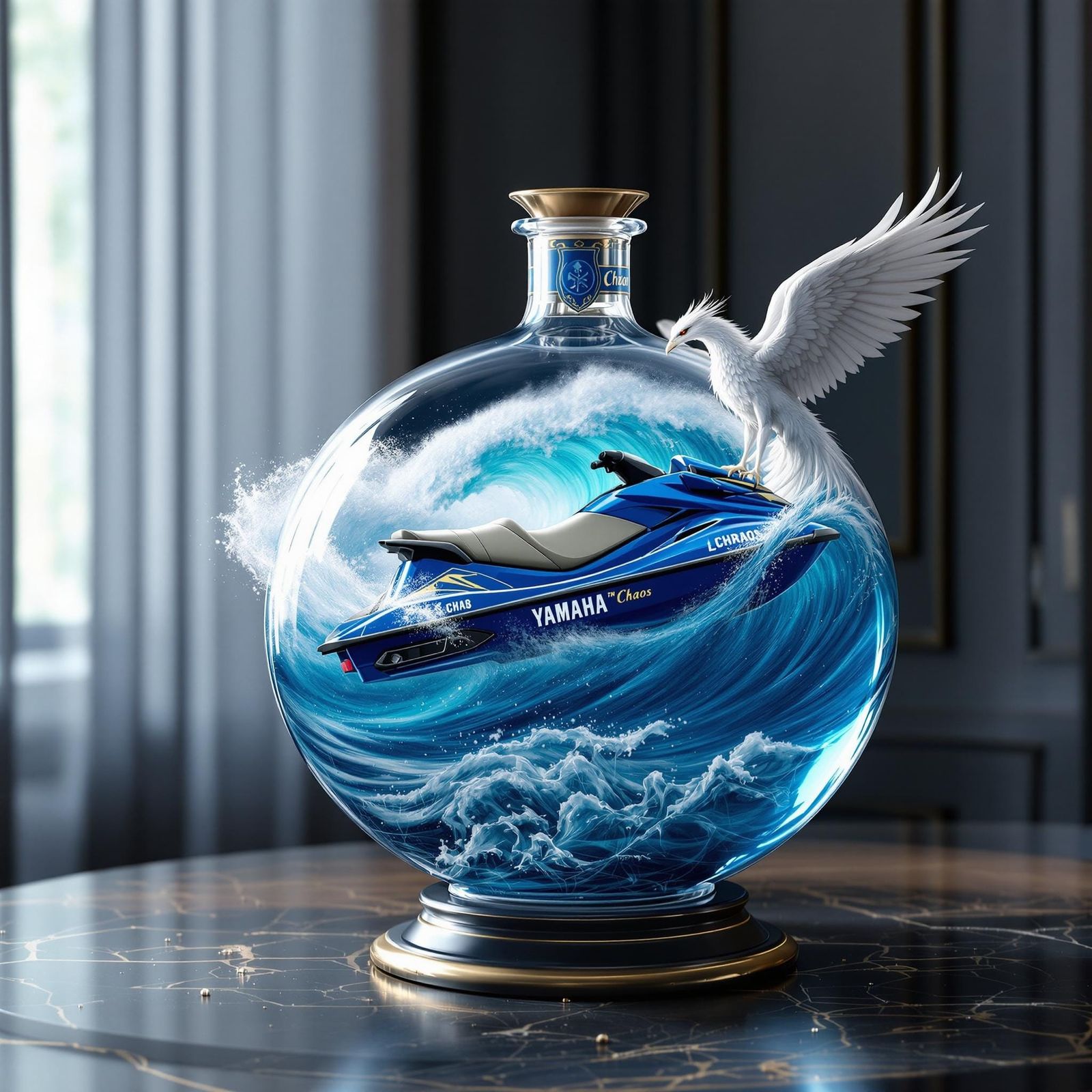 Surrealistic Wavescape with Jet Ski and Phoenix