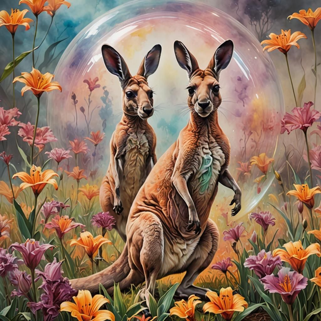 Kangaroo Family in Smoky Glass Bauble