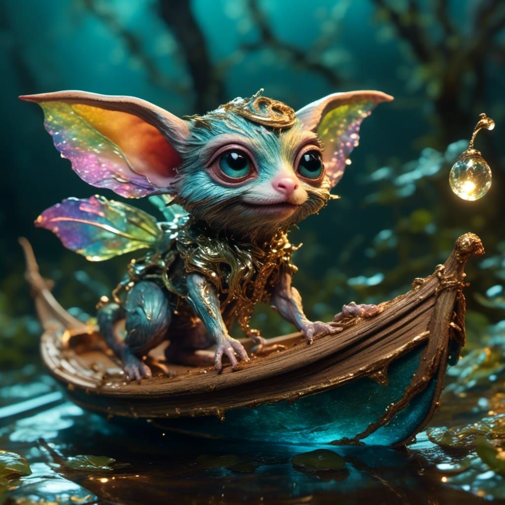 Fantasy Gremlin's Sparkling Voyage in Woodland Boat
