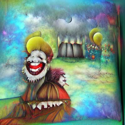Scary Clown in Whimsical Storybook Illustration