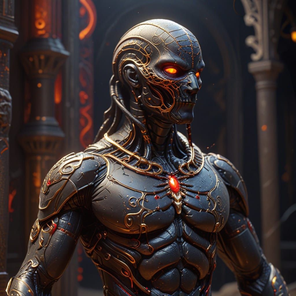 Black Scorpion with Gold Filigree in Art Nouveau Style