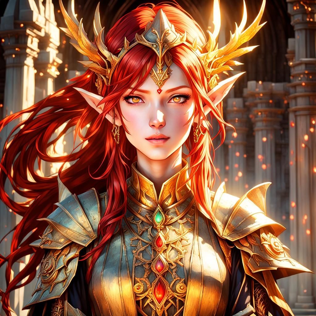Anime-Inspired Elf Priestess Portrait in a Temple
