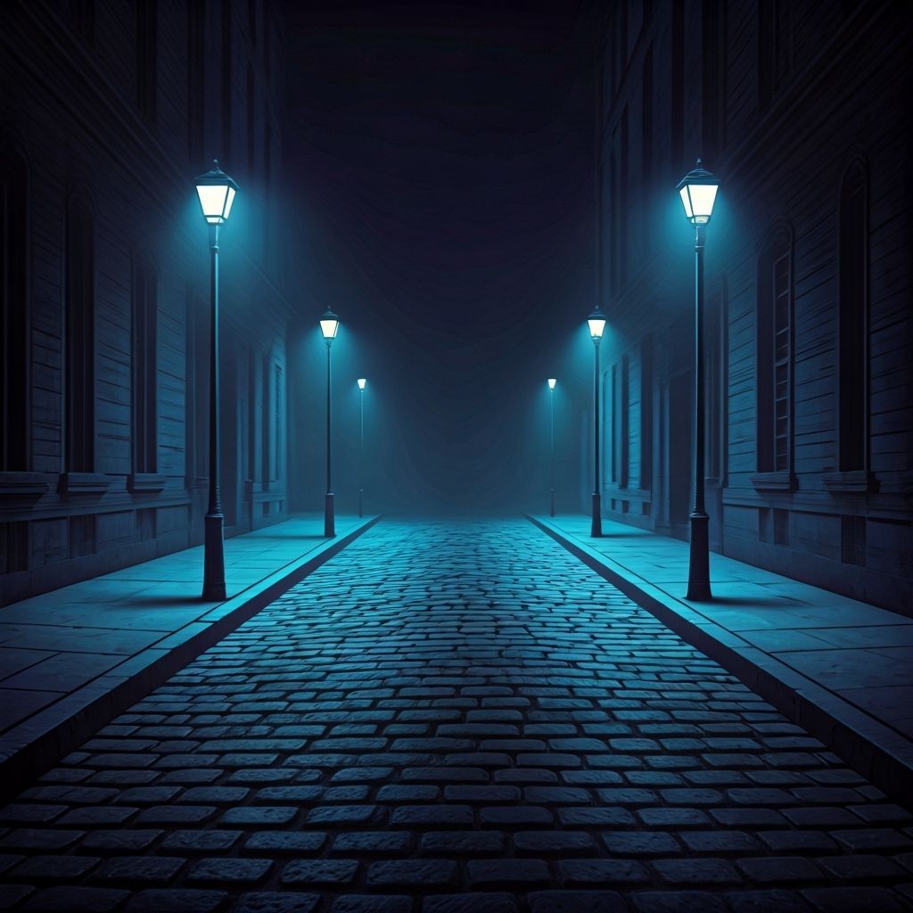 Neon Cobblestone Street Sinking into Endless Pits