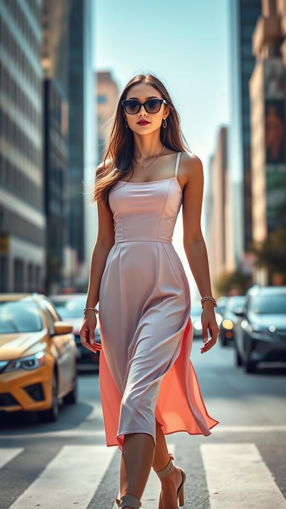 Elegant Girl in City Street with Bokeh Lighting