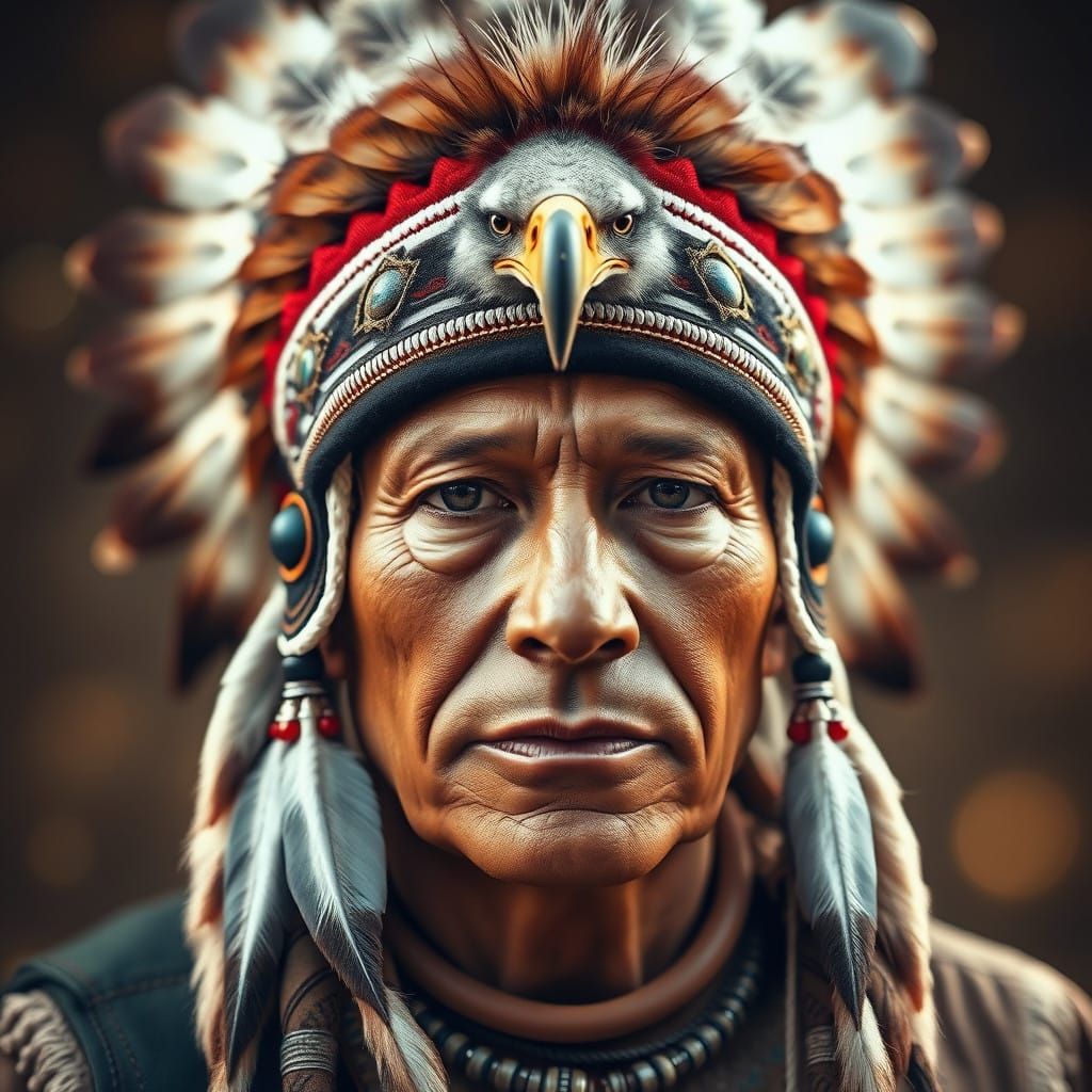 Majestic Native Portrait with Feathered Accent