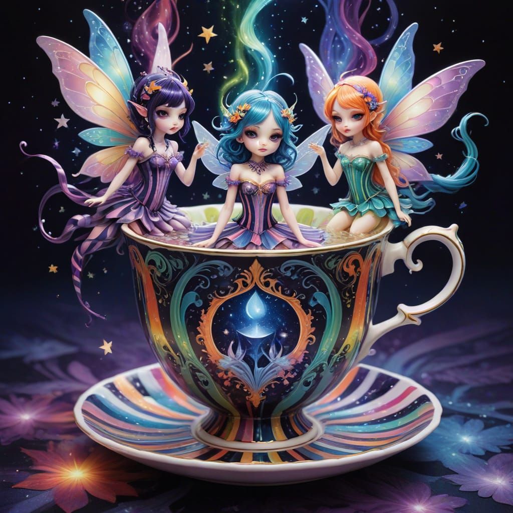 Kaleidoscope Fairies in Whimsigoth Teacup Dreamscape