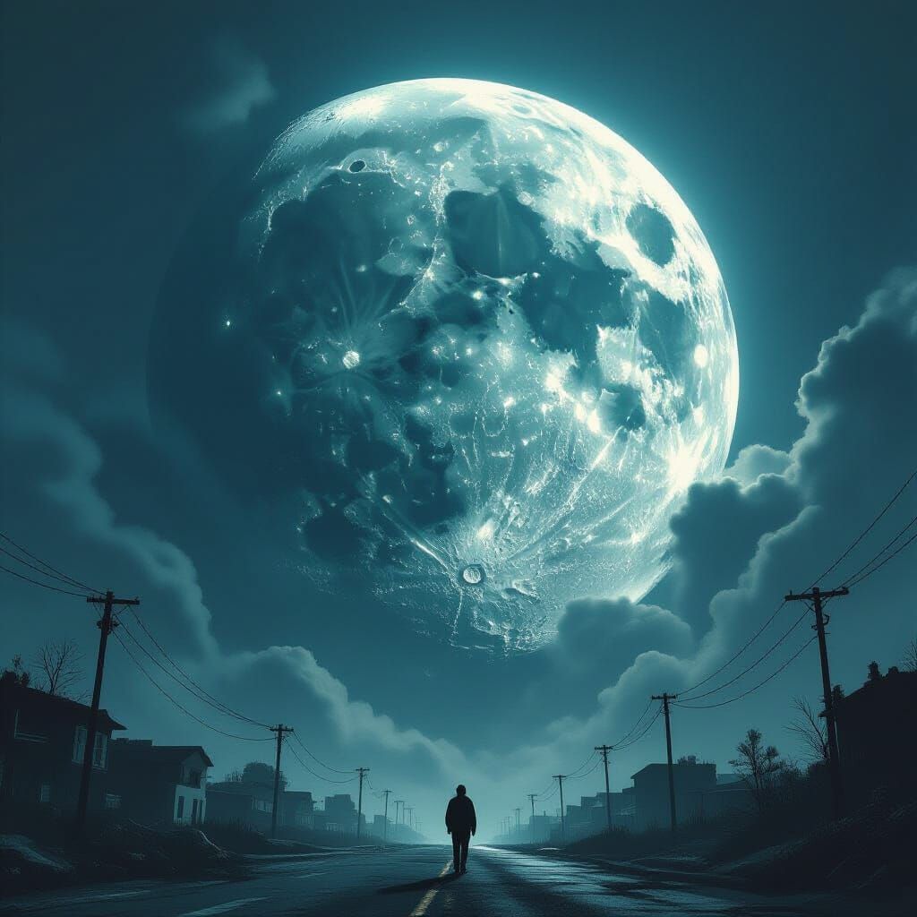 Apocalyptic Moon Engulfs Earth in Surrealist Style