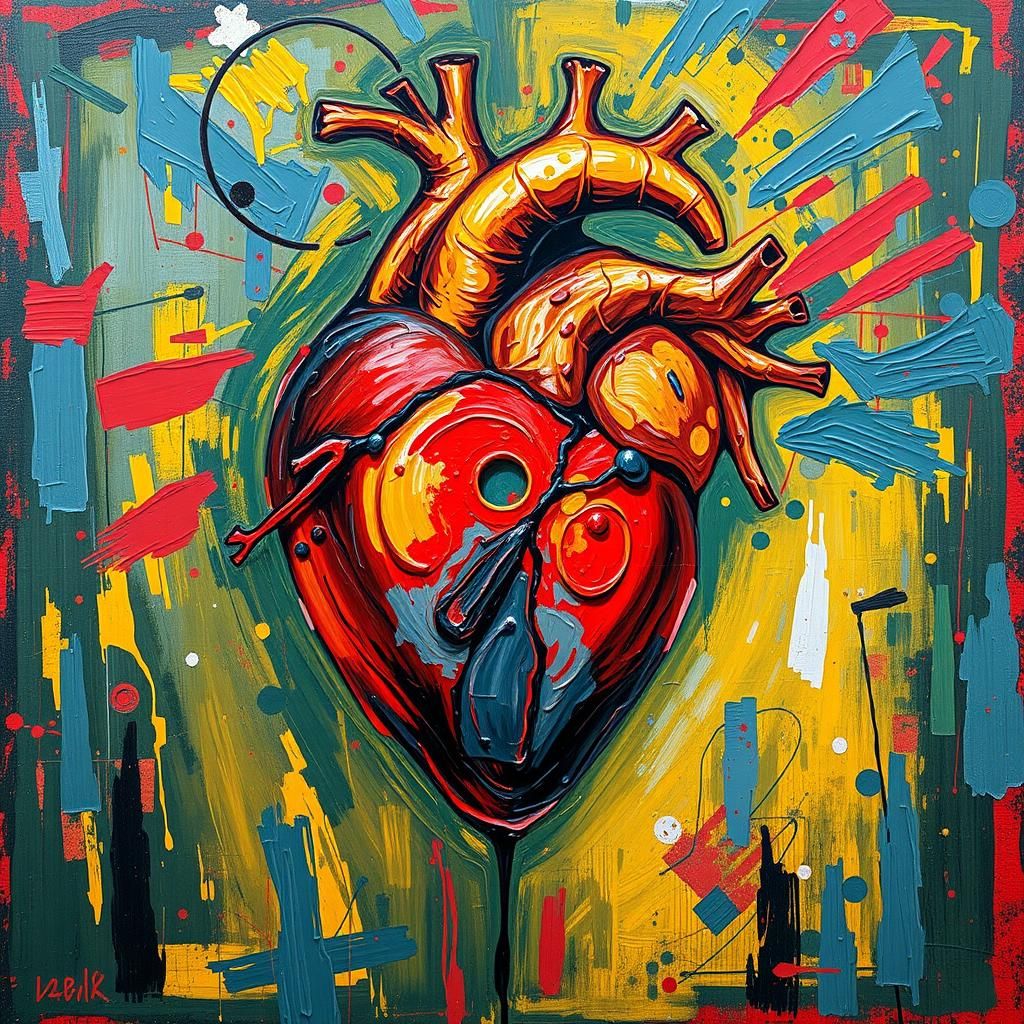 Vibrant Human Heart as Impasto Painting