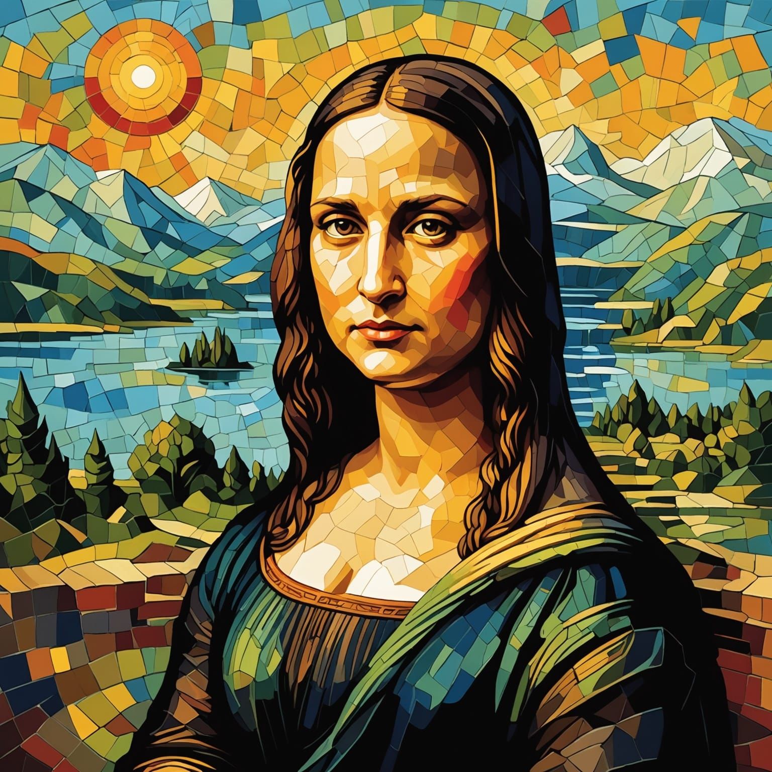 Angry Mona Lisa Jumps From Painting in Neo-Impressionist Sty...