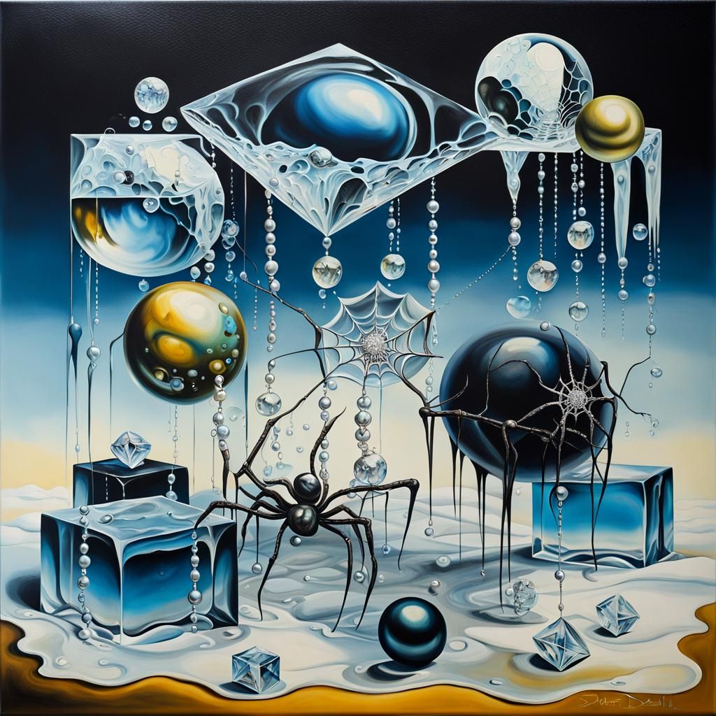 Surreal Abstract Spiderwebs with Diamonds and Pearls