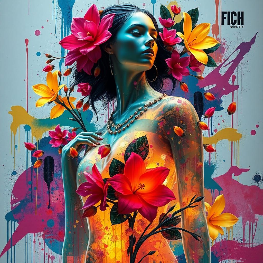 Floral Woman: 3D Rendered Digital Art