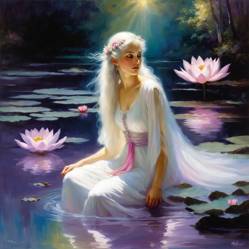 Ethereal Water Nymph in Enchanted Forest