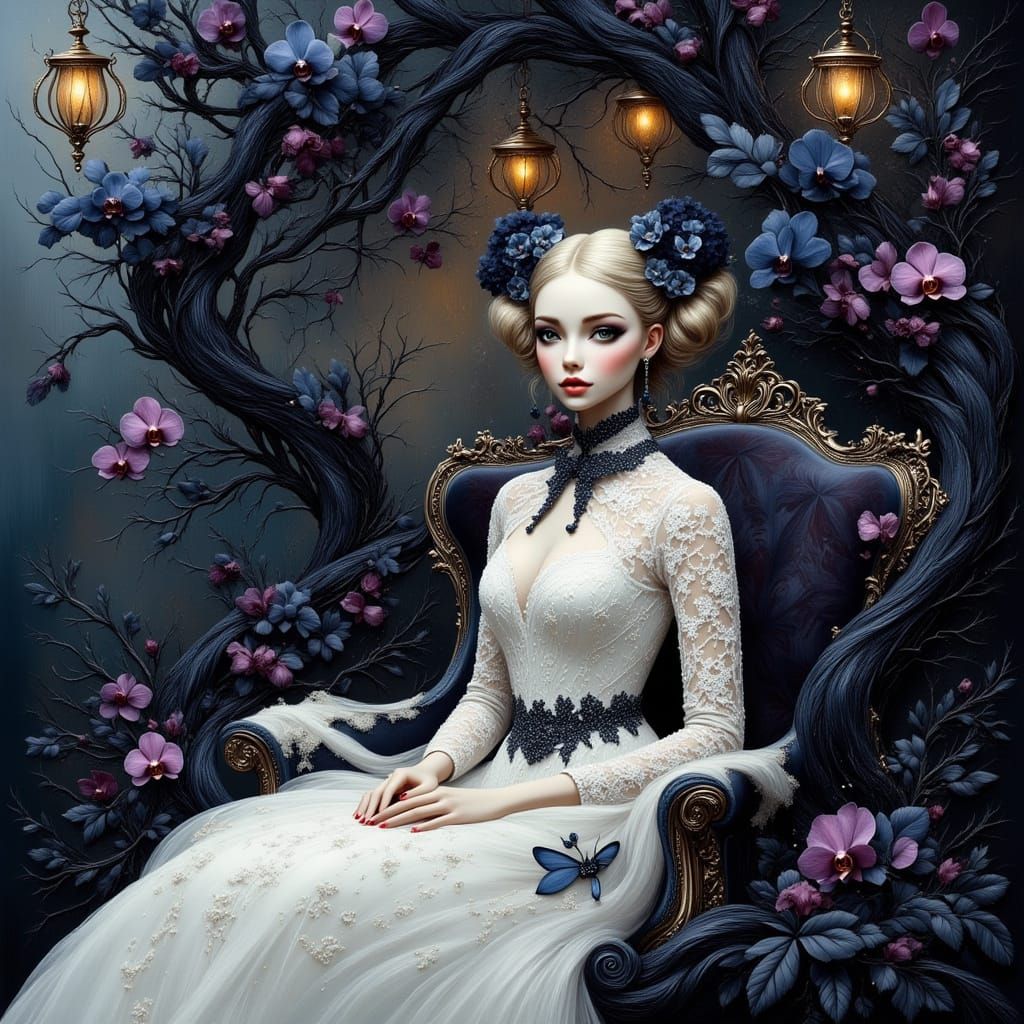 Gothic Winter Garden with Lady in Lace