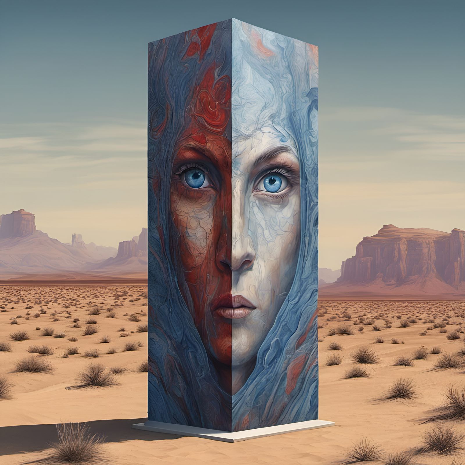 Monolith with Blue Eyes in Desert Mural