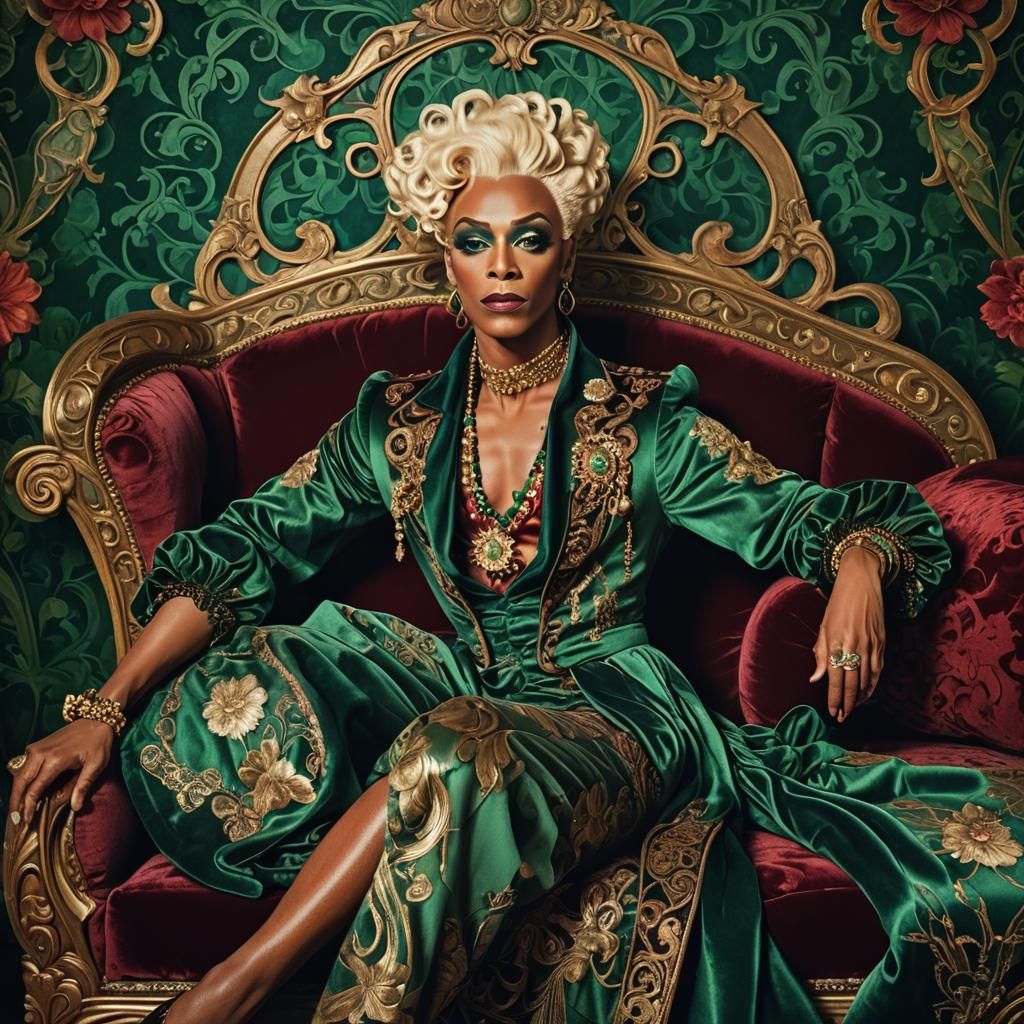 Ru Paul in Art Nouveau Style with Velvet Background