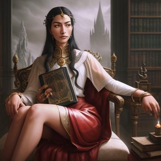 Mystical Library: Surrealist Portrait Art in Oil Painting St...