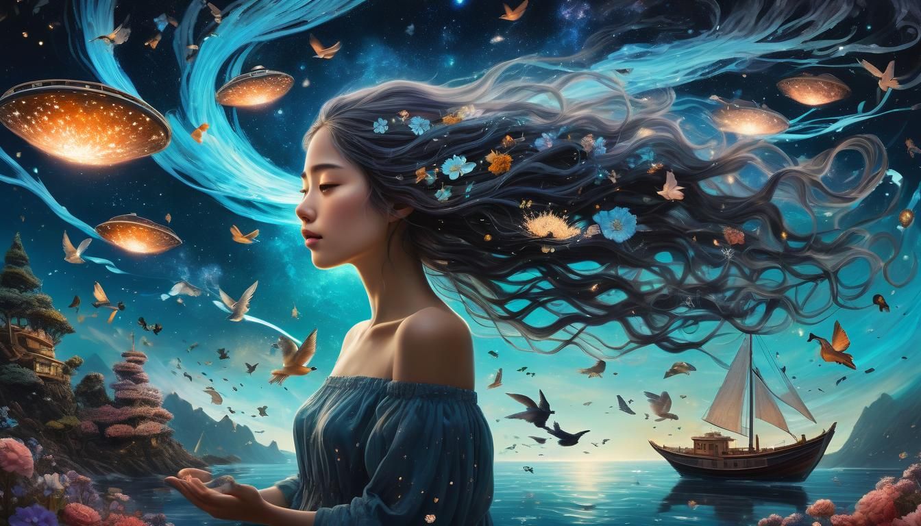 Woman Holds Galaxy: Surreal Digital Art