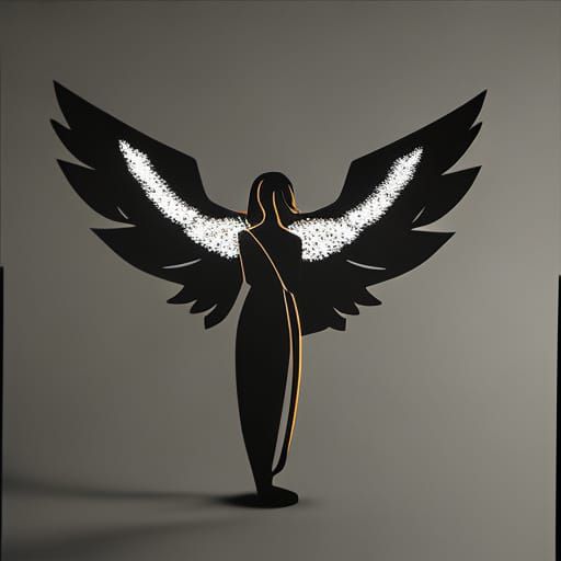 Silhouette with Angel Wings and Glowing Eyes