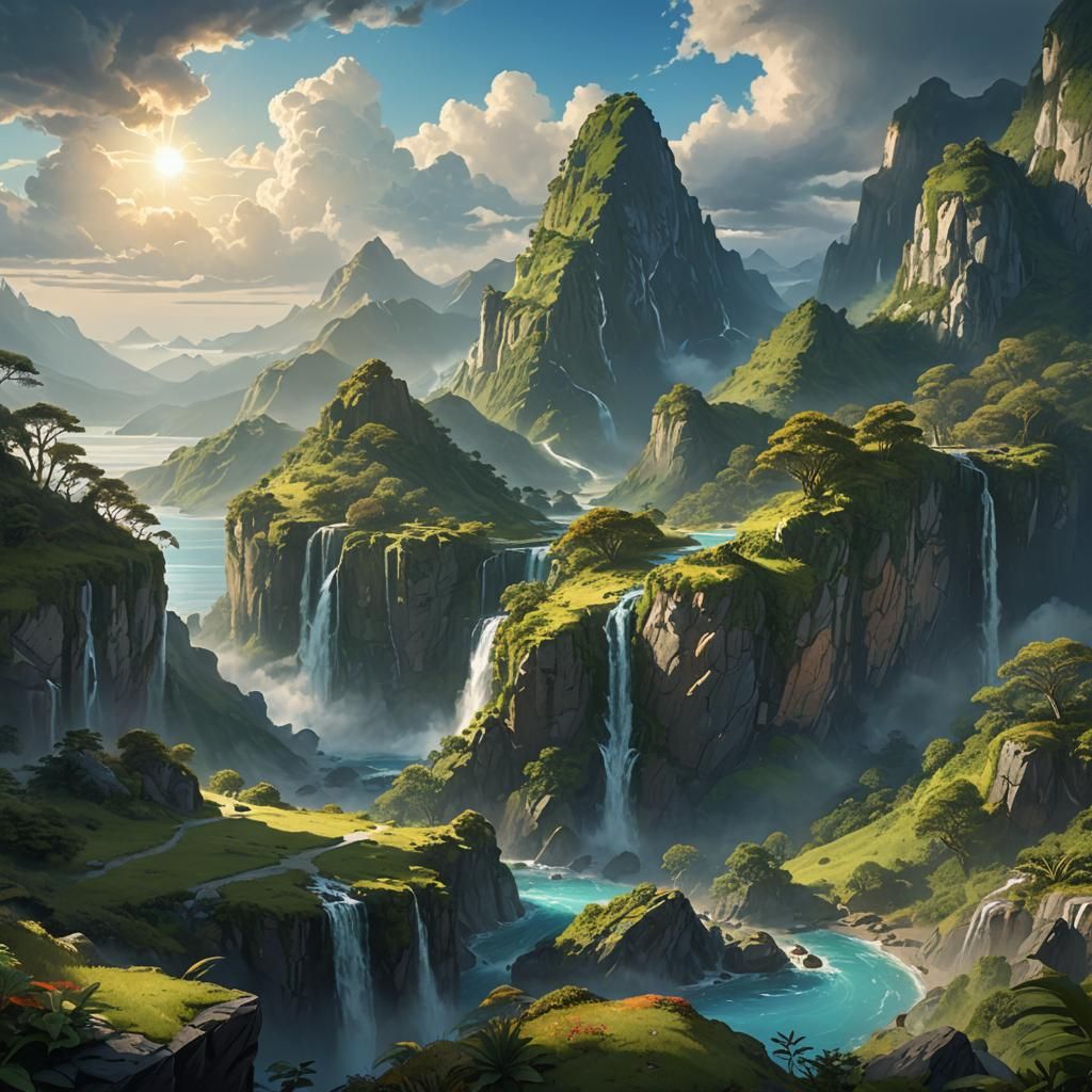 Majestic Mountains Meet Sea in Golden Light