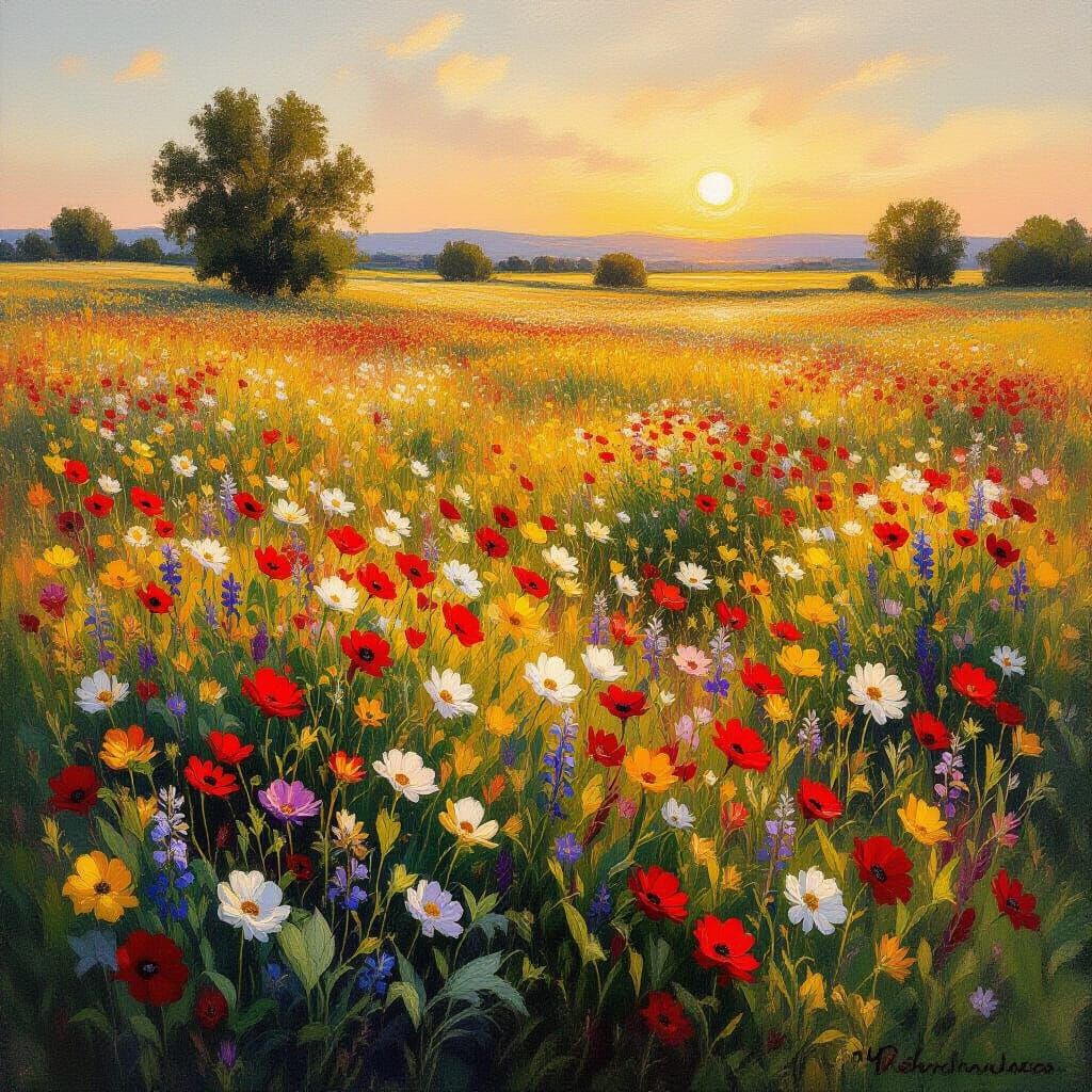 Vibrant Wildflower Meadow at Golden Hour