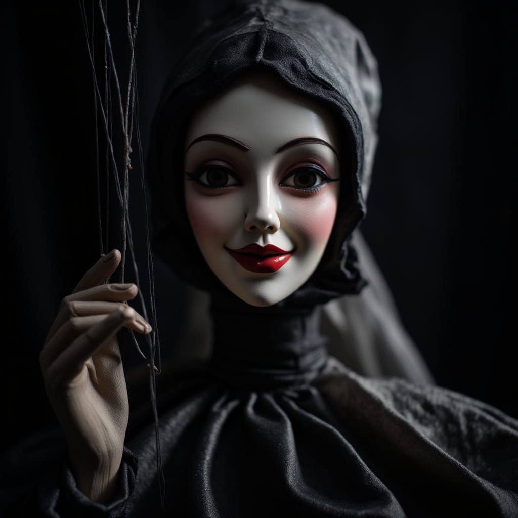 Elegant Porcelain Marionette with Ethereal Light