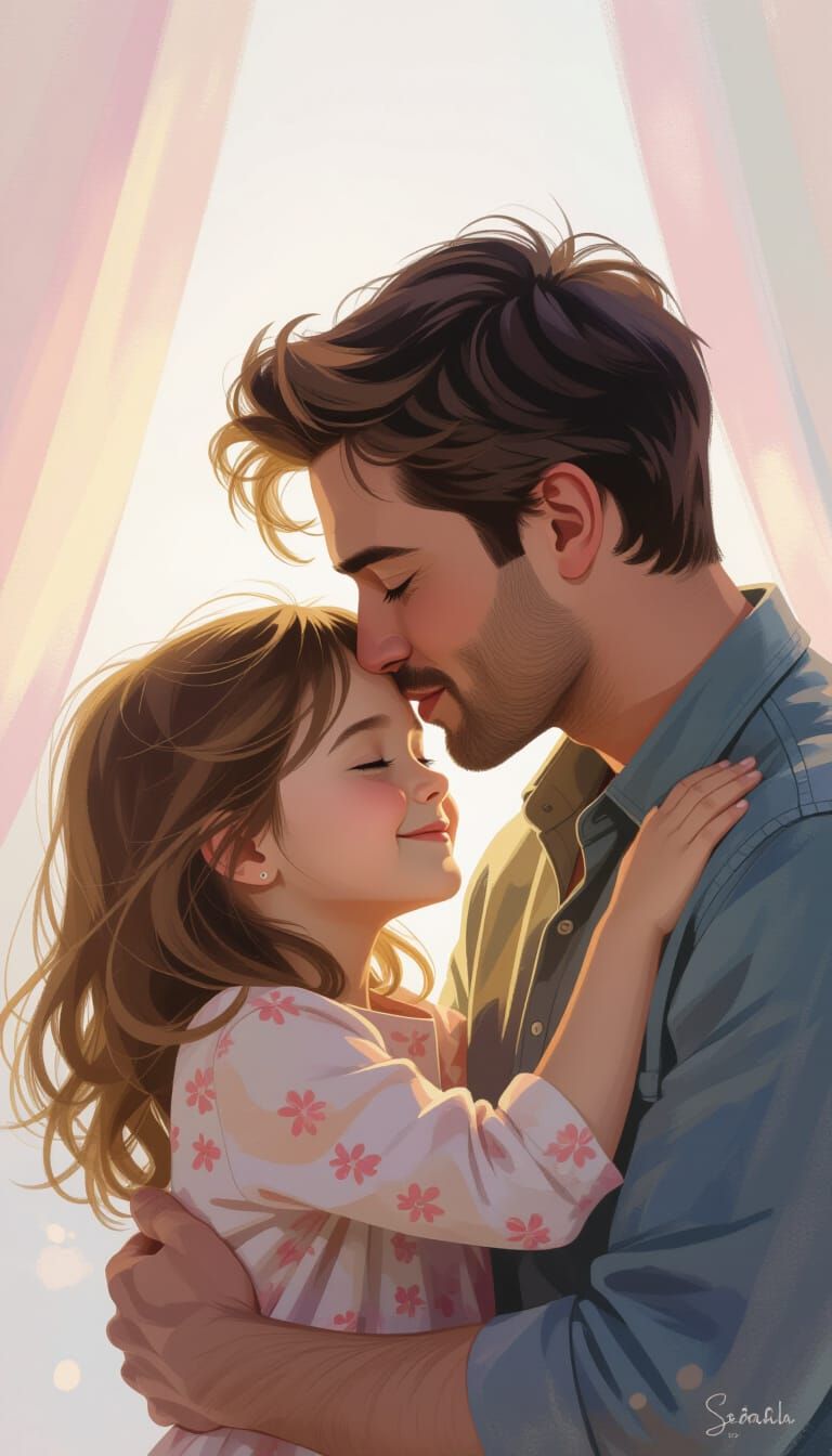 Tender Father-Daughter Moment in Dreamy Style