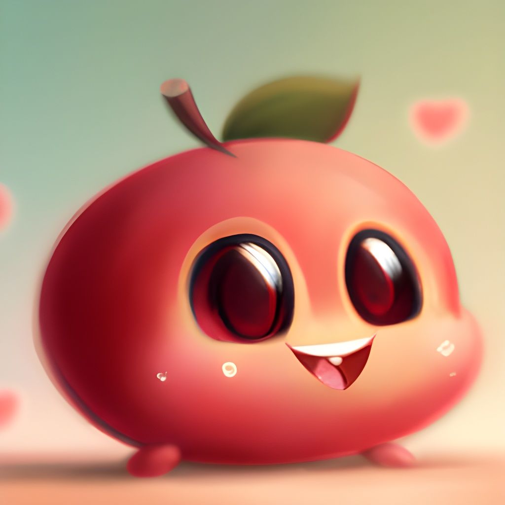 Cute Chibi Apple Character Smiling in Space
