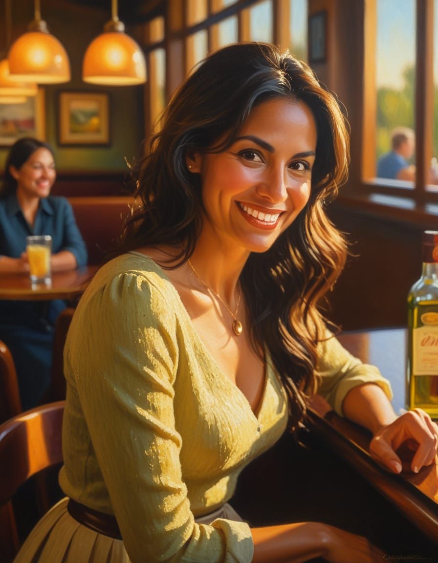 Impressionist Oil Painting of Woman at Bar