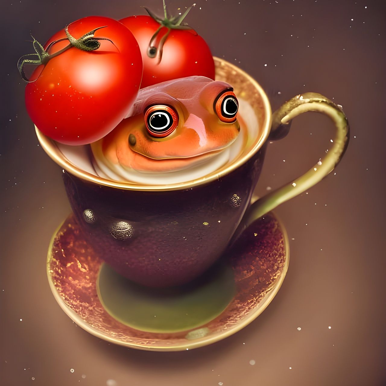 Tomato Frog in Teacup: Hyperrealistic 8K Resolution
