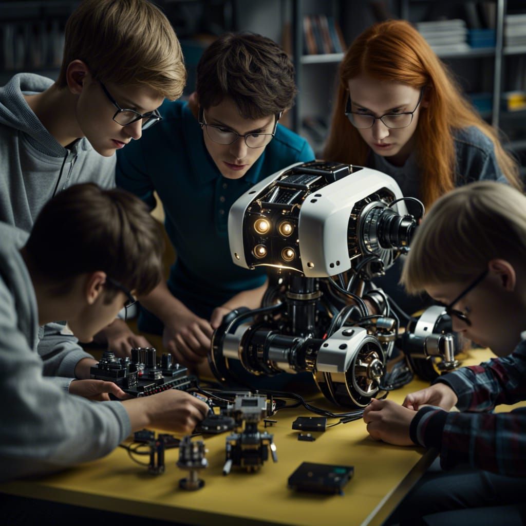 Teenagers Design Robot: Photorealistic Professional Photo
