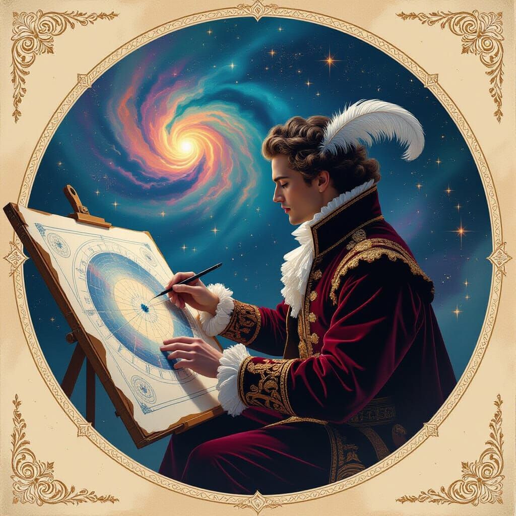 Celestial Cartographer Mapping Cosmic Nebulae in Baroque Sty...