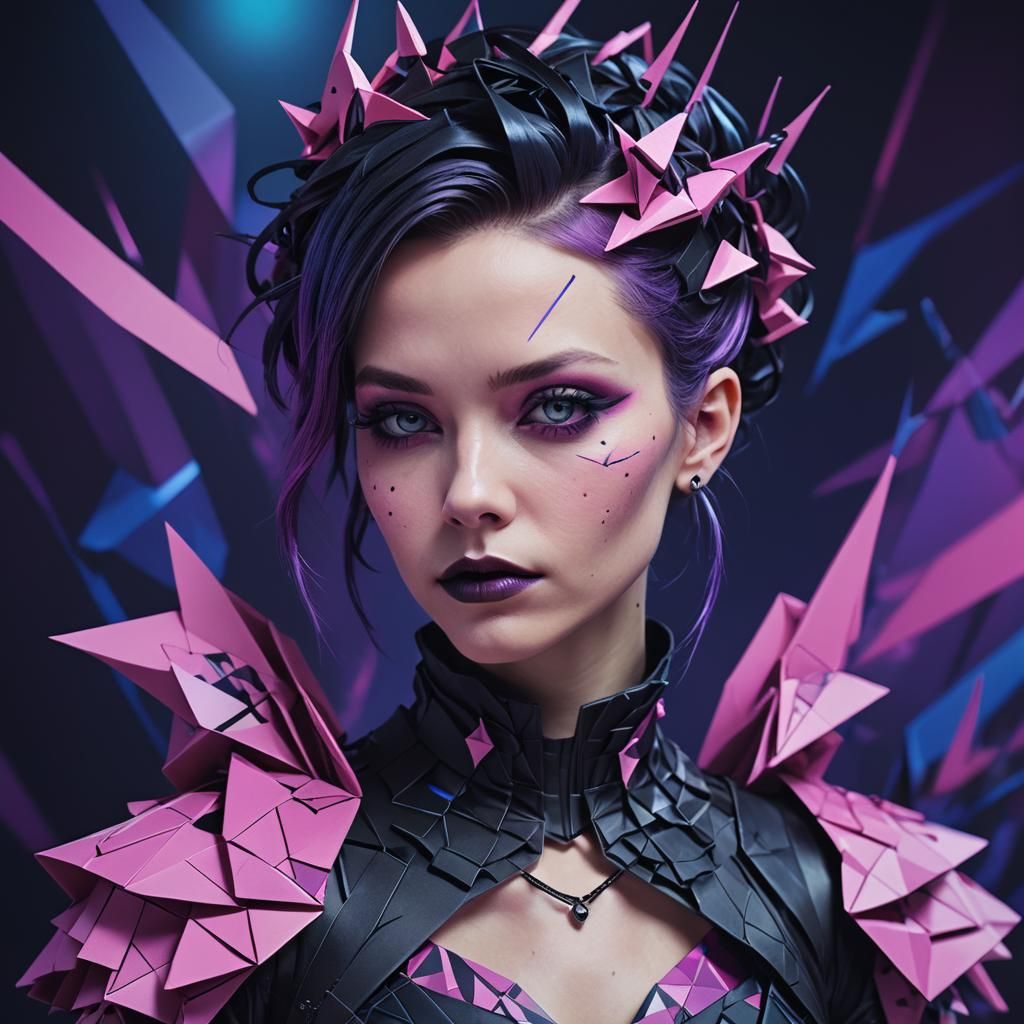 EveXBrutal: Gothic Punk Portrait in Origami Style