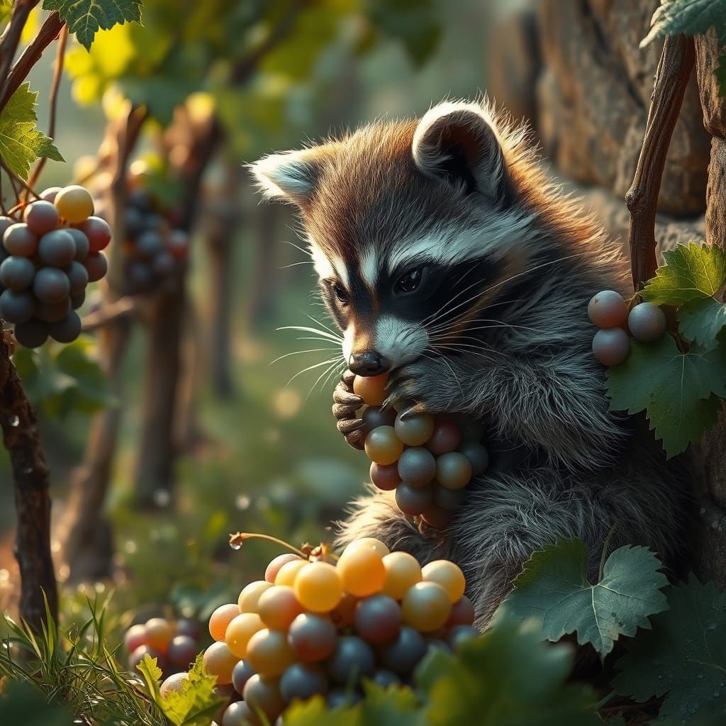 Baby Raccoon in Italian Vineyard: Photorealistic Fine Art