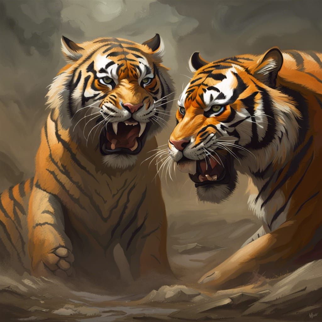 Two Tigers Prepare for Battle