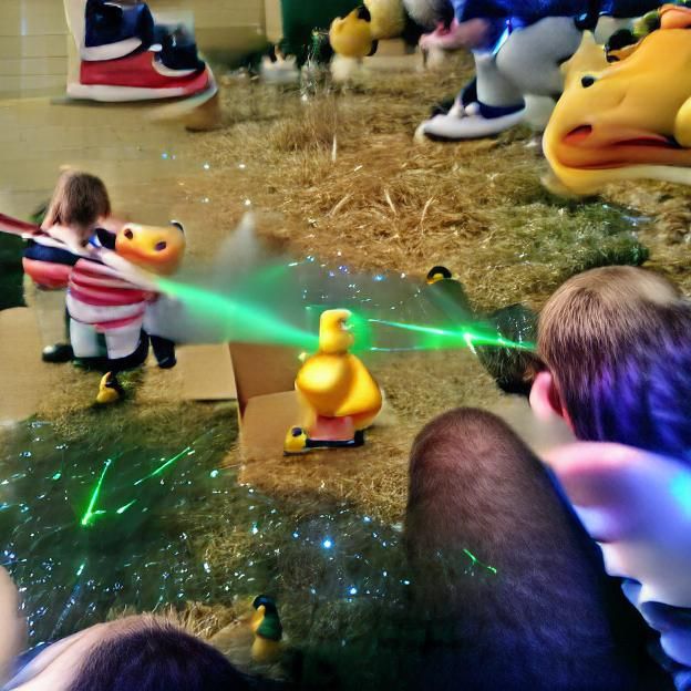 Giant Duck Fires Lasers at Tiny People