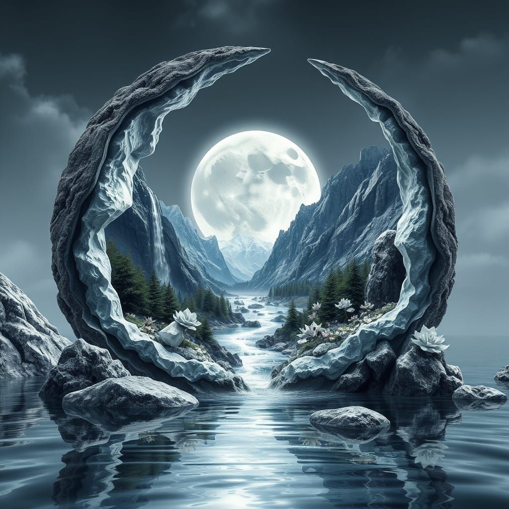 Silver Geode Moon Landscape: A Dark Fantasy Masterpiece