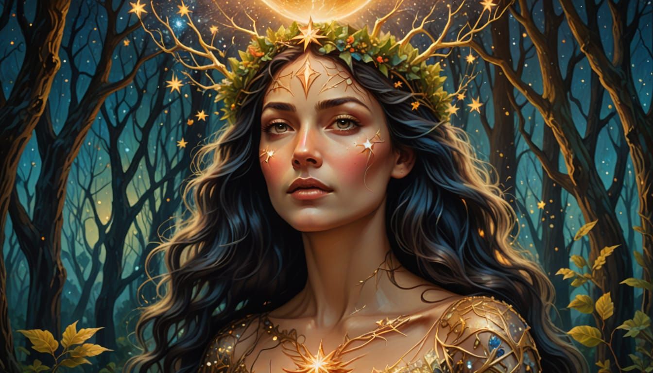 Ethereal Portrait of Earth Woman Under Starlight