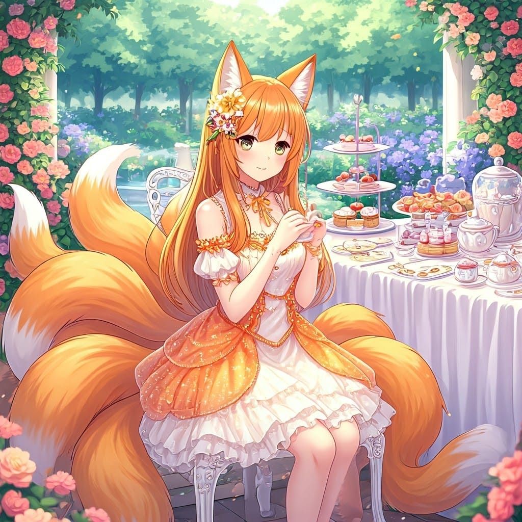 Anime Fox Girl at Magical Tea Party