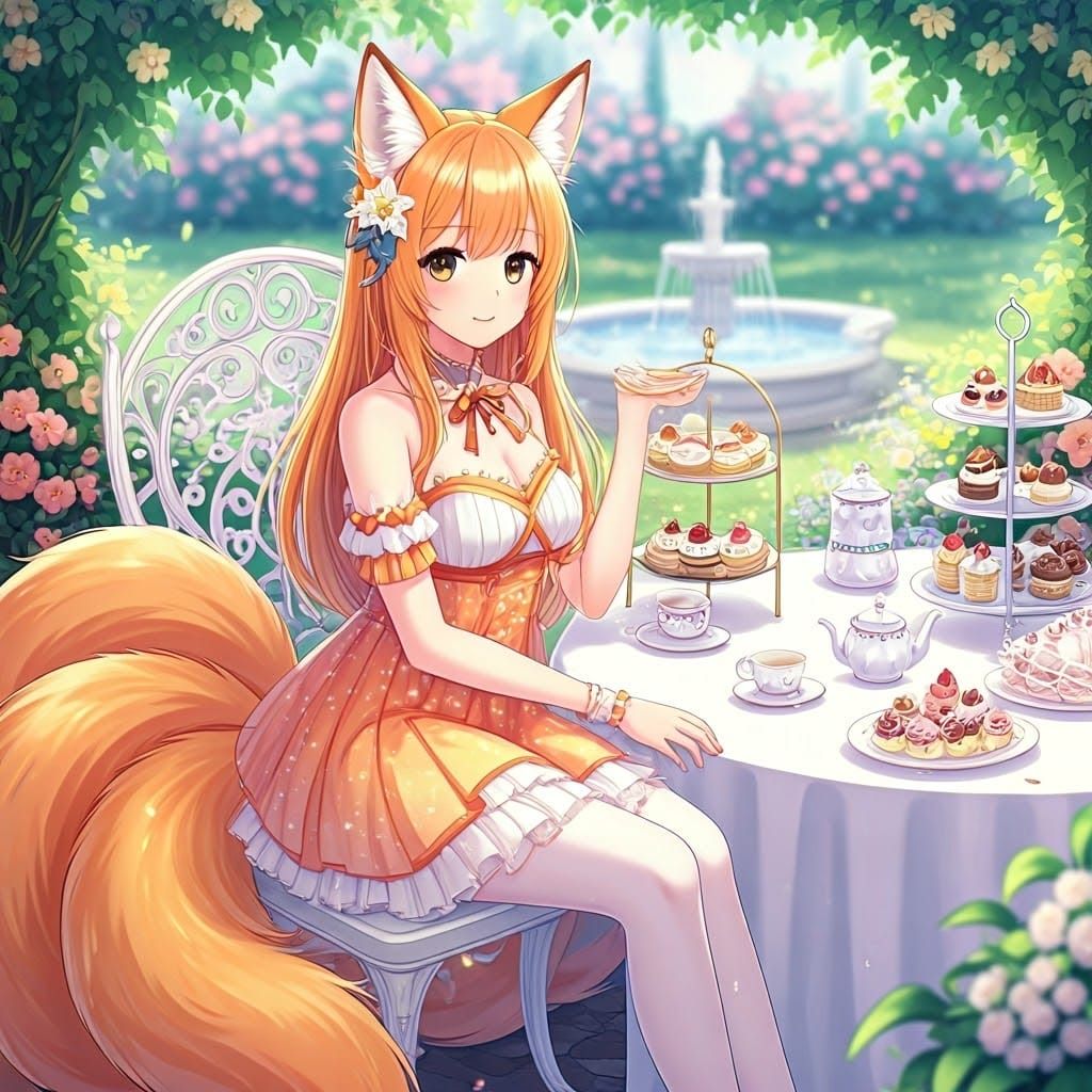 Anime Fox Girl at Magical Tea Party