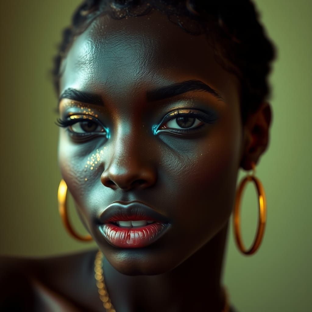 Golden Shimmer Portrait in Avant-Garde Style