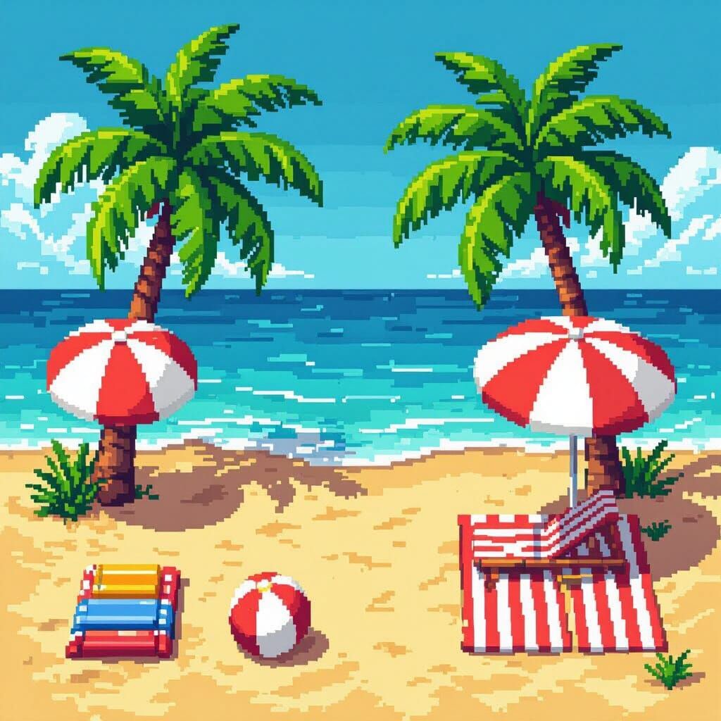 Vibrant Beach Props Pixel Art Tileset