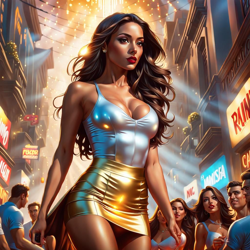 Latina Woman at Party in Hyper-Realistic Style