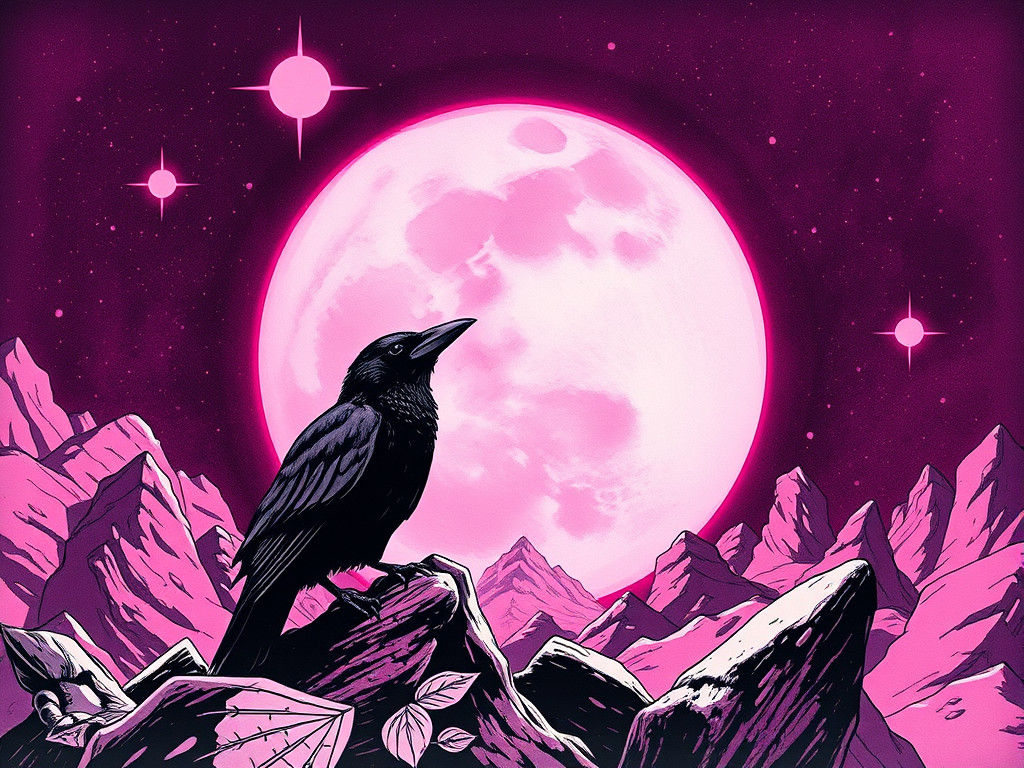 Burgundy Crow in Retro-Futuristic Thermal Art