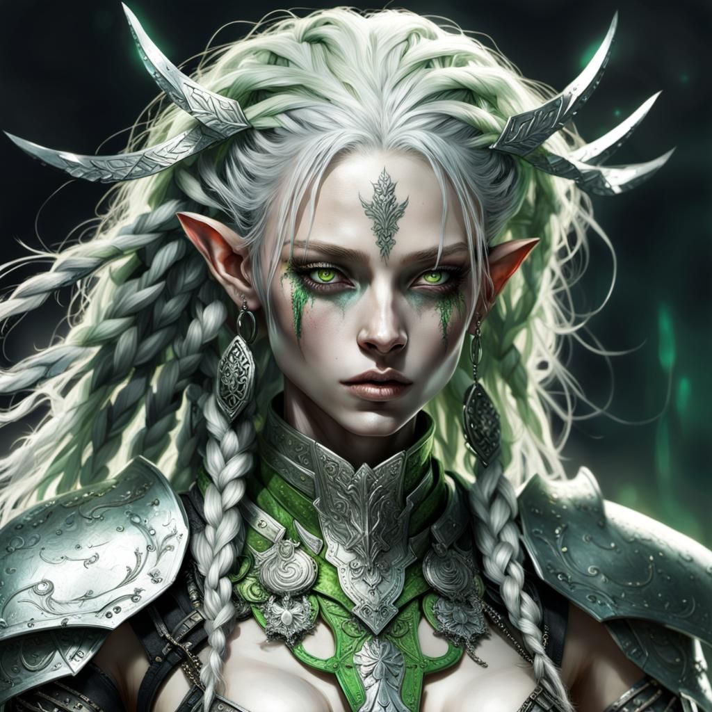 Albino Dark Elf Warrior in Silver Armor