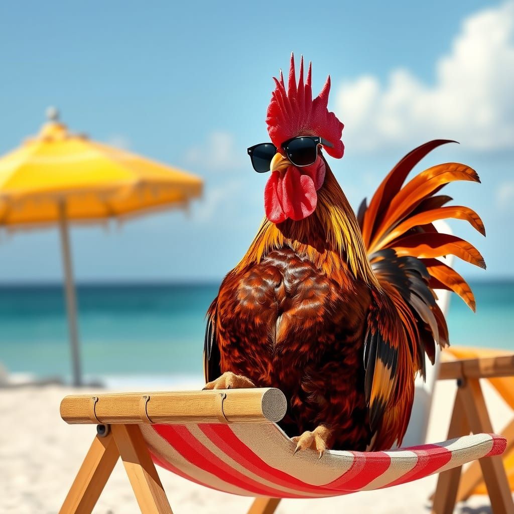 Sultry Rooster Basks in Tropical Sun