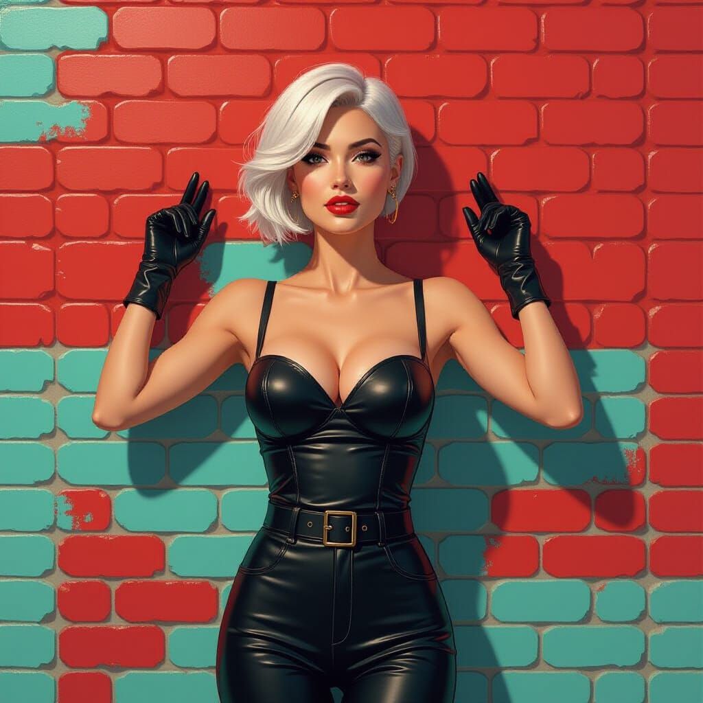 Woman Against Brick Wall in Digital Art Style