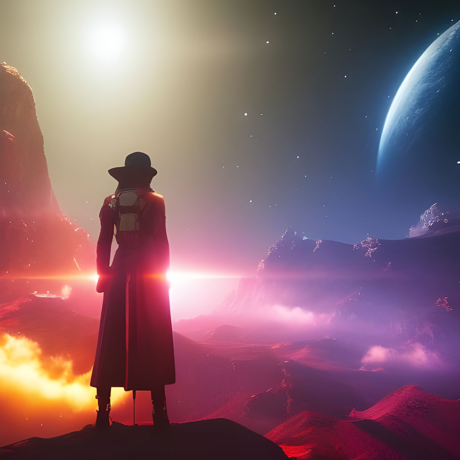 T-Rex in Space with Pink Nebula, Anime Style